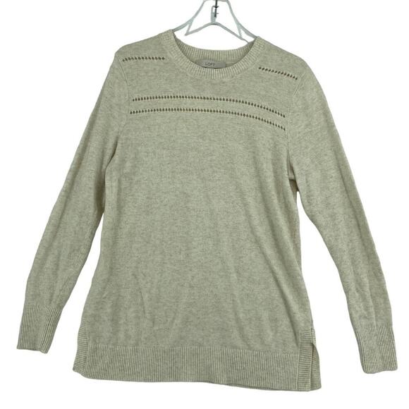 LOFT Sweaters - Loft Pullover Sweater Womens Size L Cream Viscose Wool Blend Crew Neck